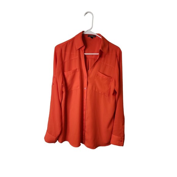 Express Tops - Express Women's Size Large Top Orange Sheer Long Sleeve Blouse